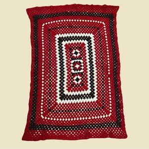 Vintage Handmade Red and Brown Crochet Afghan Blanket